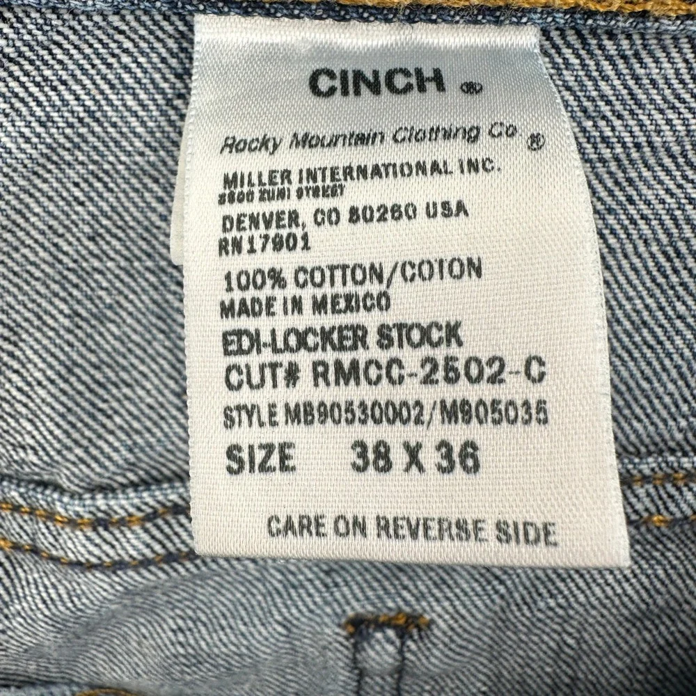 Cinch Rocky Mountain Clothing Co Mens Blue Straight Leg Jeans 38x36 Western